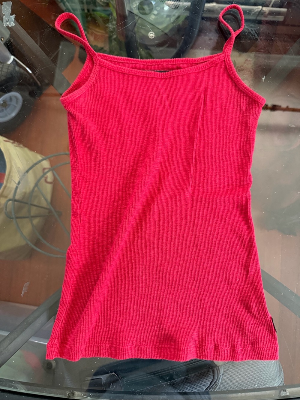 Red Ribbed Spaghetti-Strap Tank Top - Unbranded